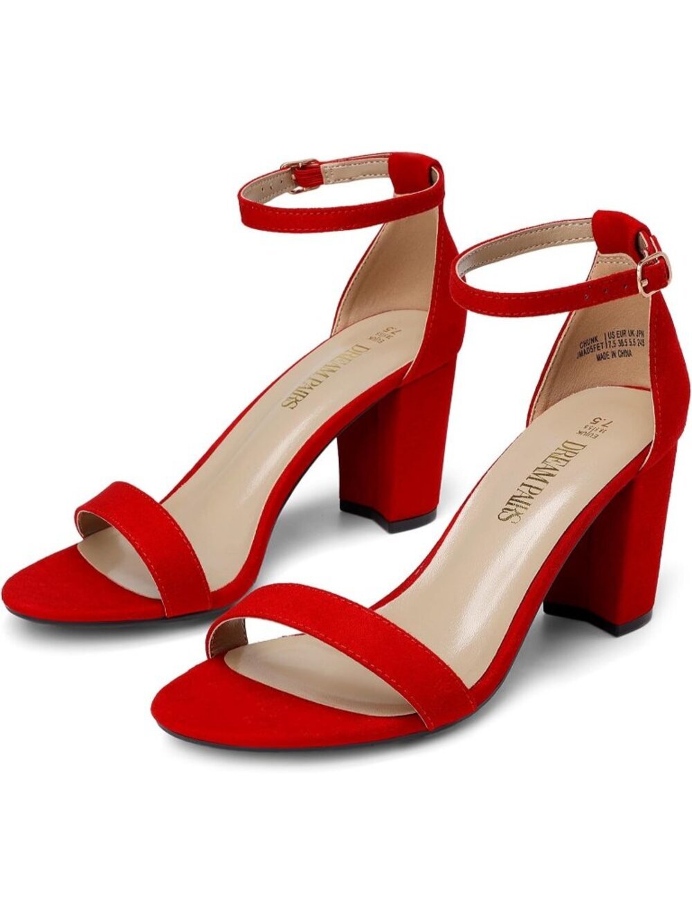 Women's All Red Comfortable Open Toe Ankle Strap Guest Chunky Block Heel Sandal